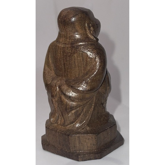 Vintage Chinese Laughing Buddha Wood Hand Carved Mini Desk Top Ho Tai Temple 3" - Picture 5 of 13